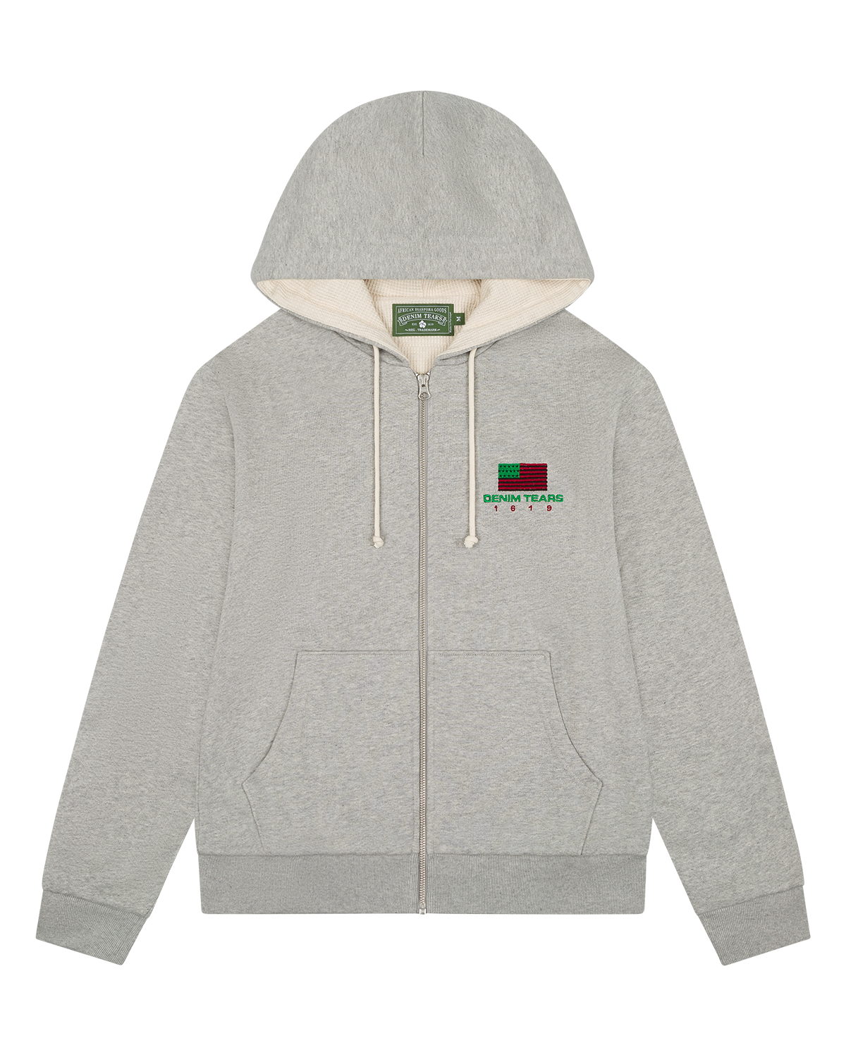 1619 Pan African American Flag Thermal Lined Zip Hoodie Grey