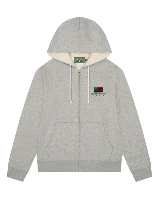 1619 Pan African American Flag Thermal Lined Zip Hoodie Grey