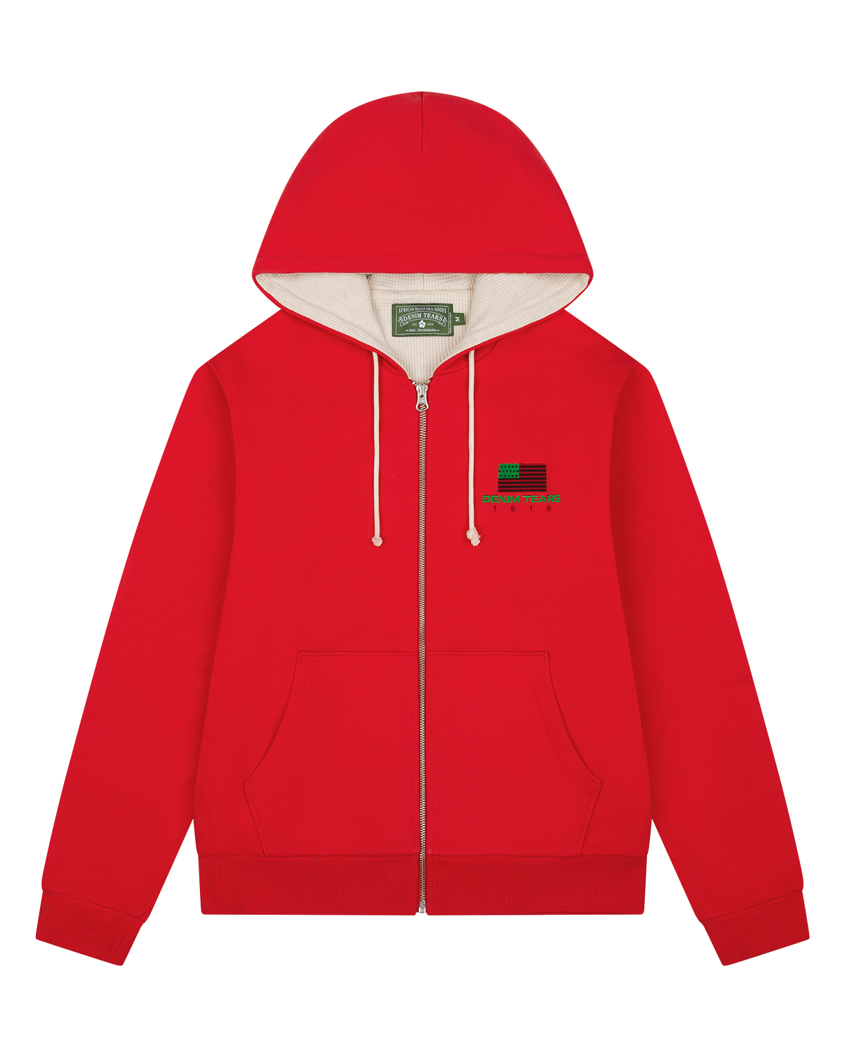 1619 Pan African American Flag Thermal Lined Zip Hoodie Red
