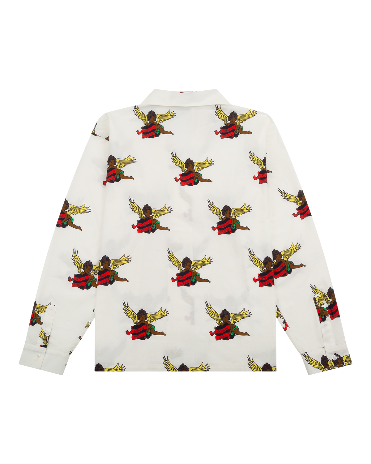 Black Cherub Long Sleeve Button Up White