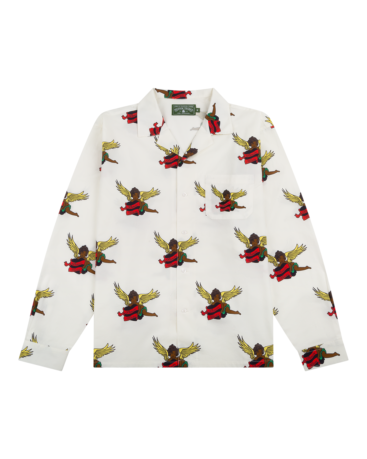 Black Cherub Long Sleeve Button Up White
