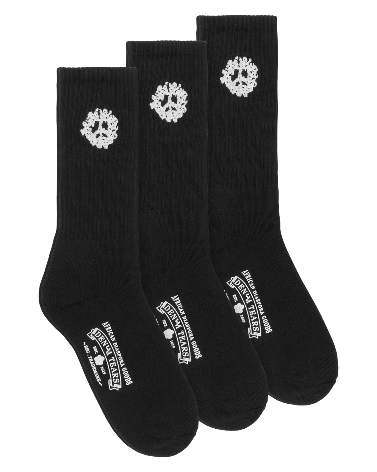 Cotton Peace Wreath 3-Pack Socks Black