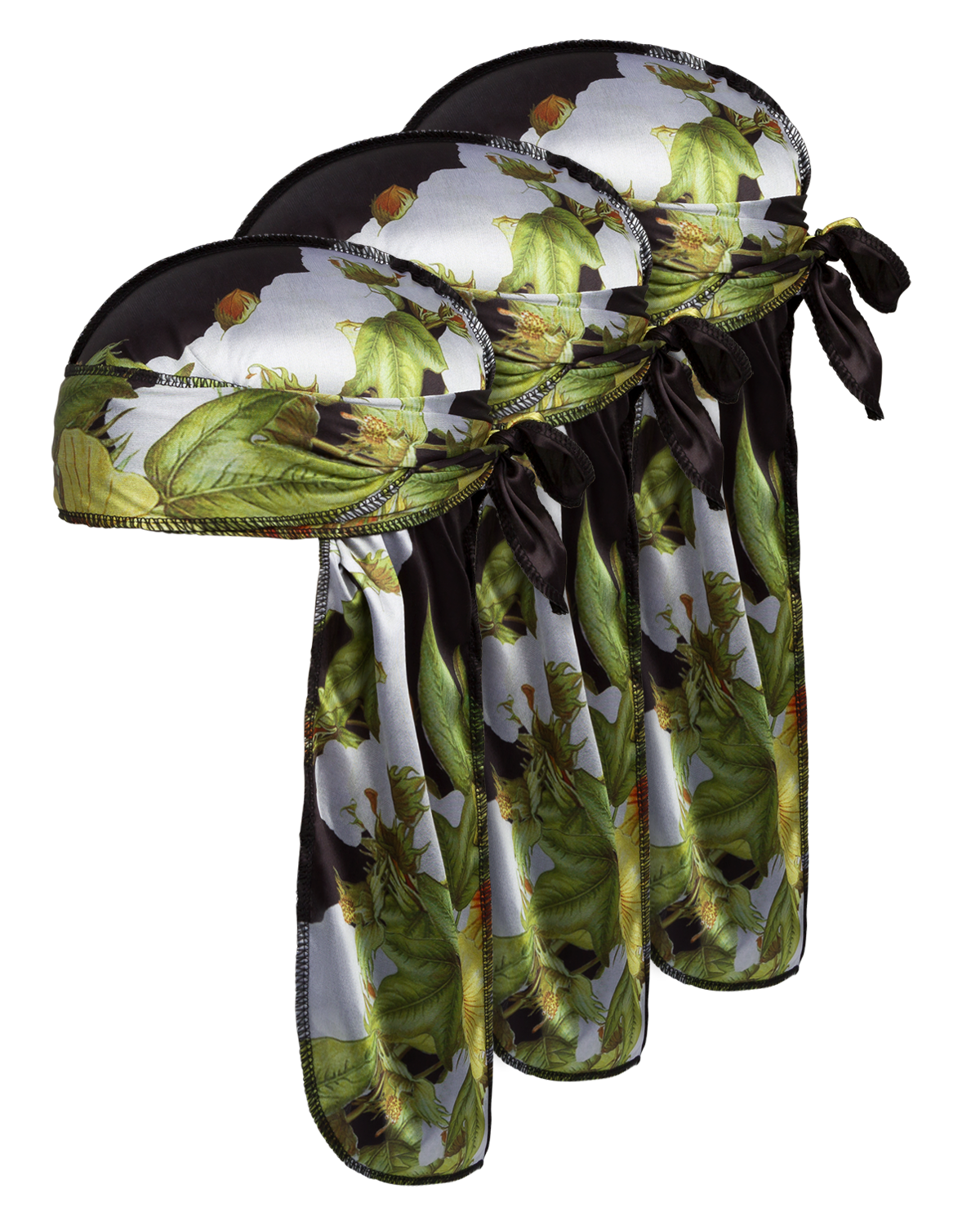 Cotton Floral Durag 3-Pack Black