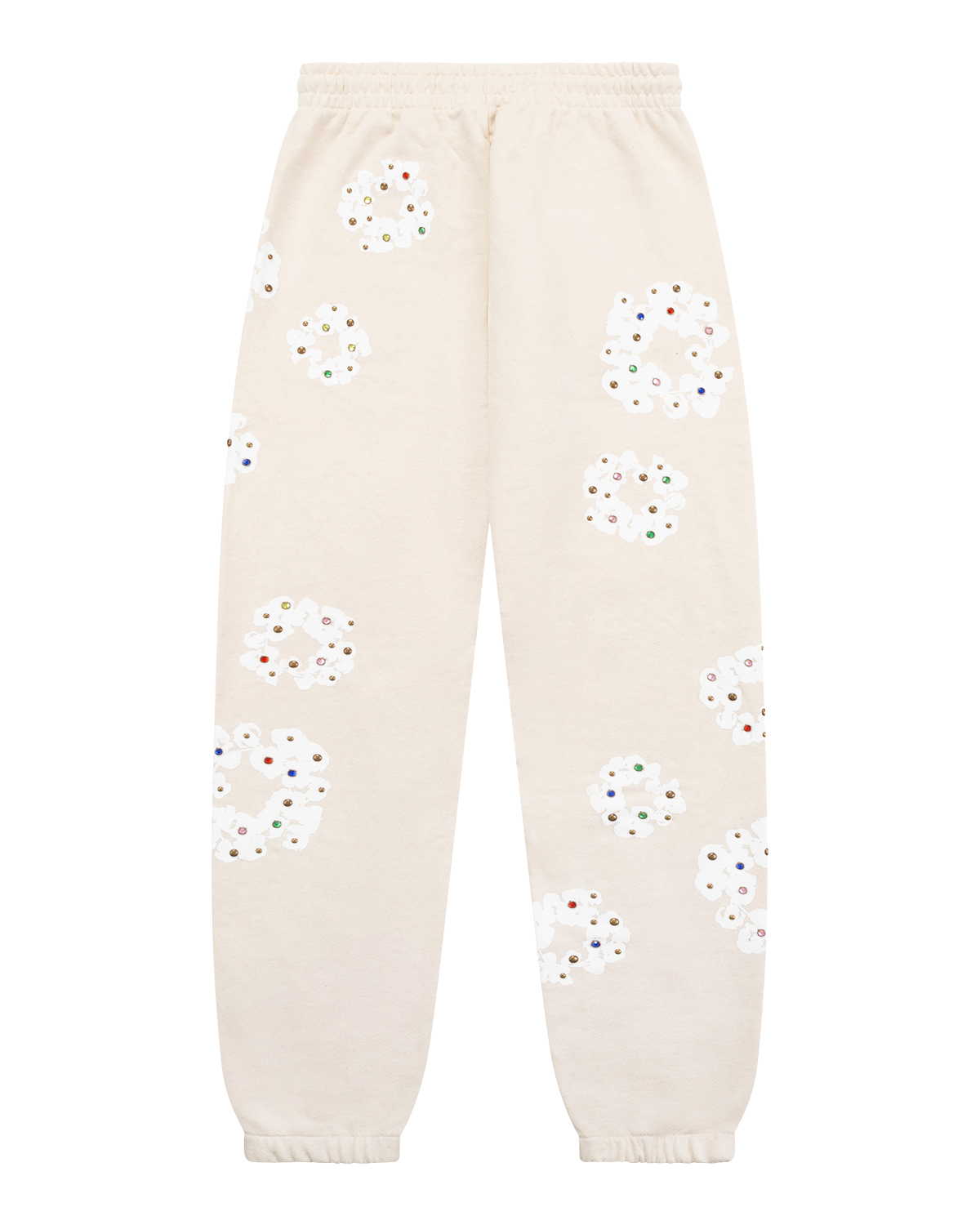 Rhinestone Cotton Wreath Sweatpants Oatmeal