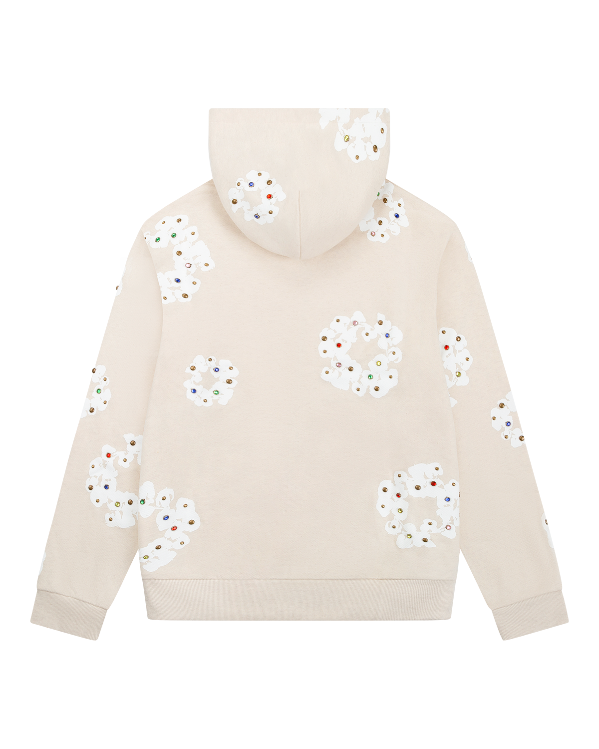 Rhinestone Cotton Wreath Zip Hoodie Oatmeal