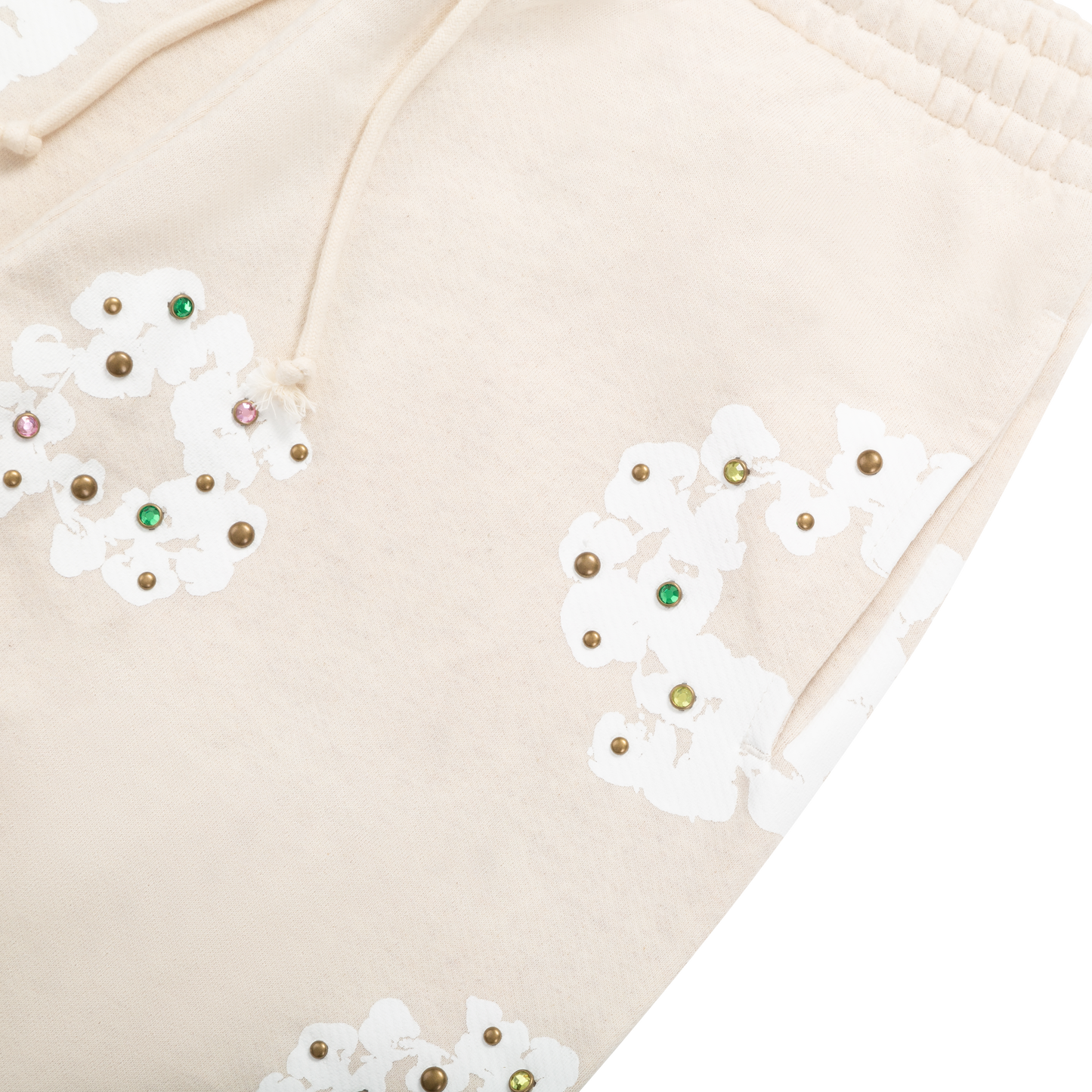 Rhinestone Cotton Wreath Sweatpants Oatmeal