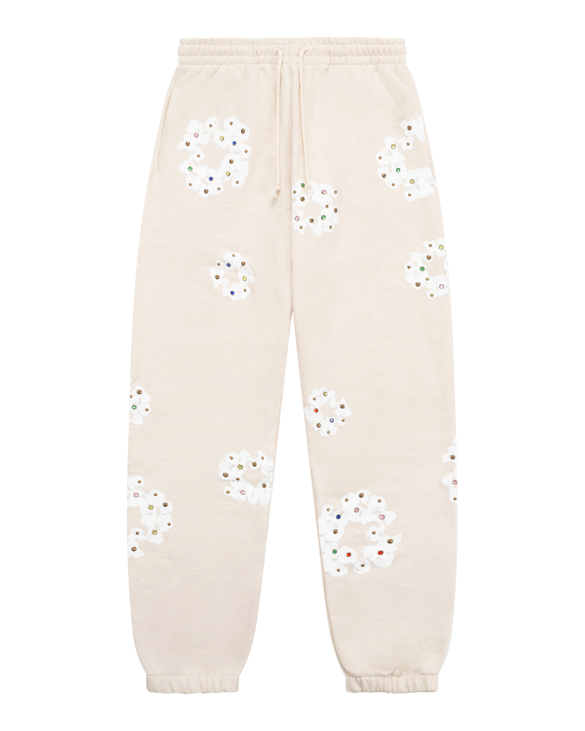 Rhinestone Cotton Wreath Sweatpants Oatmeal