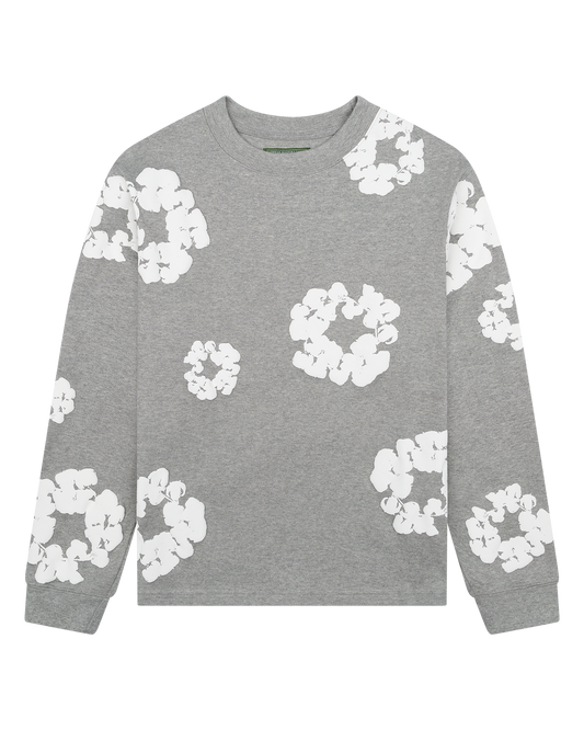 Long Sleeve Cotton Wreath Tee Grey