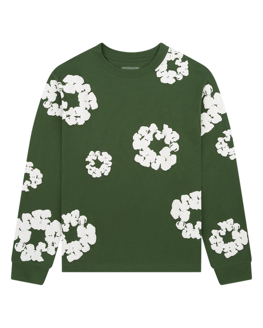 Long Sleeve Cotton Wreath Tee Green