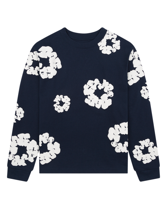 Long Sleeve Cotton Wreath Tee Navy