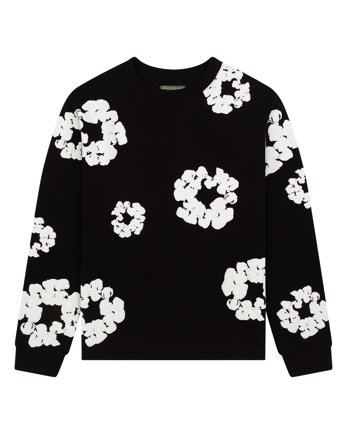 Long Sleeve Cotton Wreath Tee Black