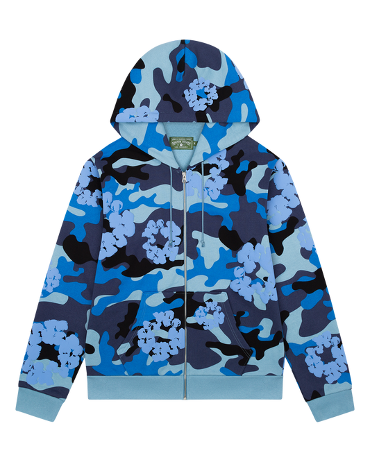 Blue Camo Cotton Wreath Zip Hoodie