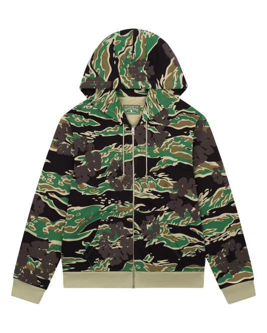 Green Camo Cotton Wreath Zip Hoodie