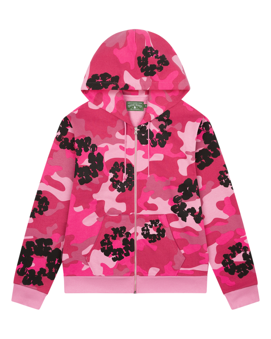 Pink Camo Cotton Wreath Zip Hoodie