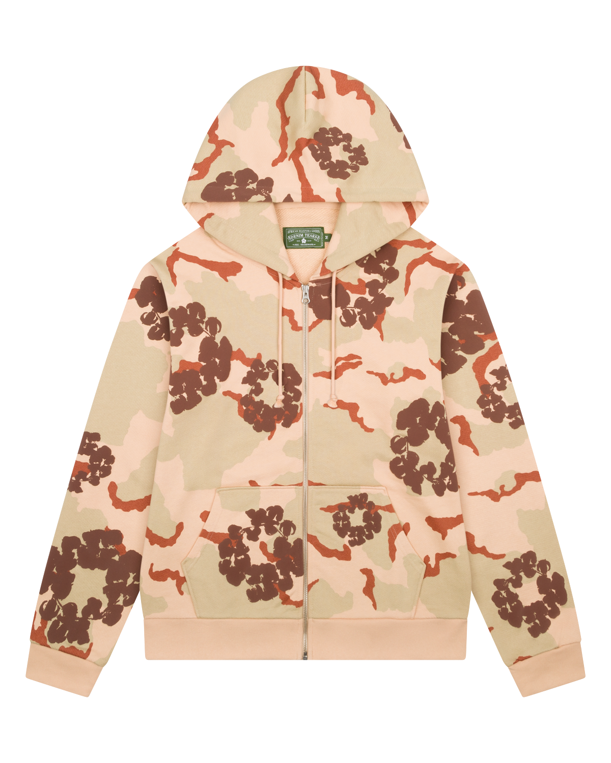 Tan Camo Cotton Wreath Zip Hoodie