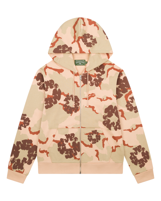 Tan Camo Cotton Wreath Zip Hoodie