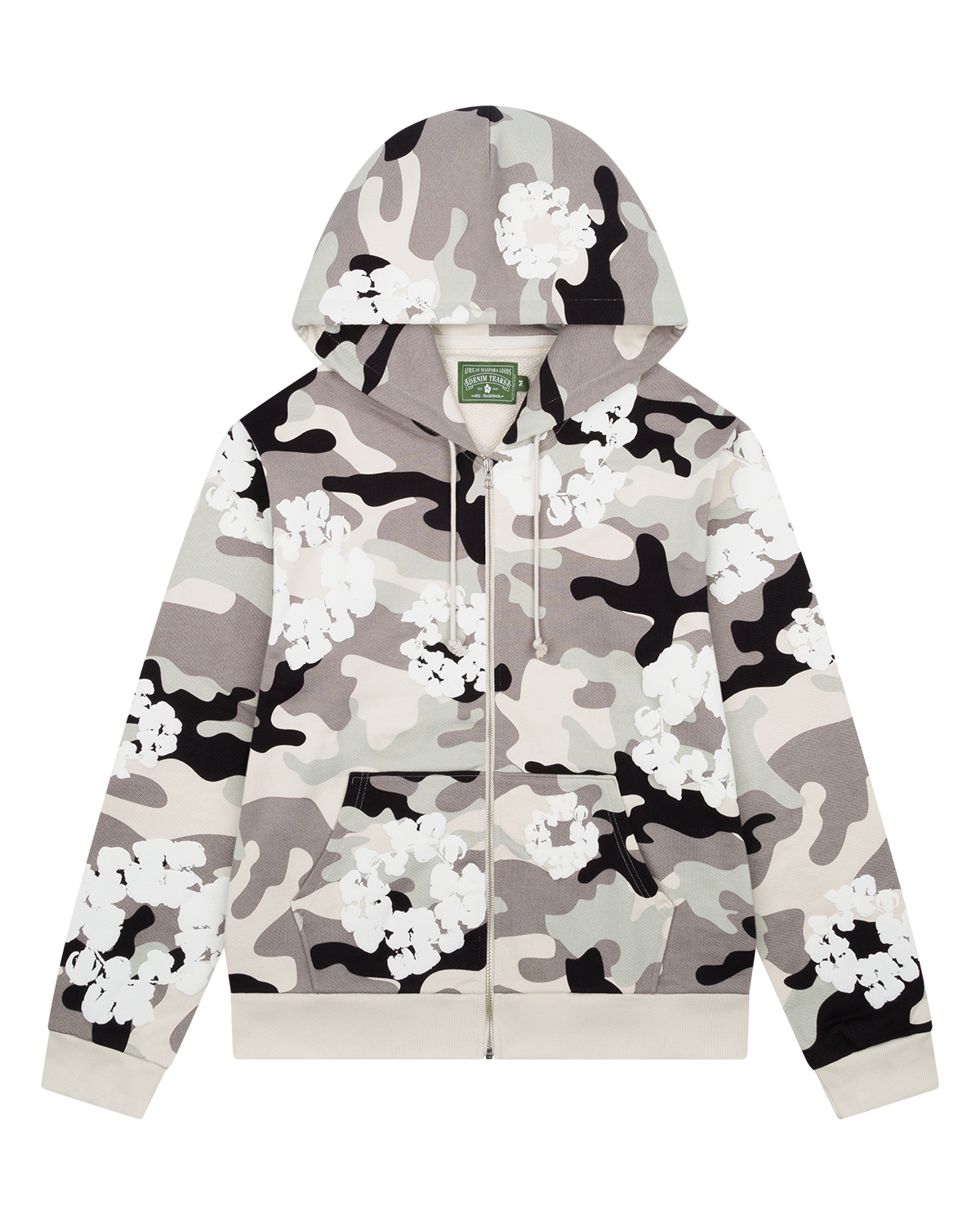 White Camo Cotton Wreath Zip Hoodie