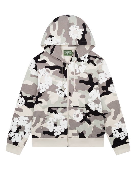 White Camo Cotton Wreath Zip Hoodie