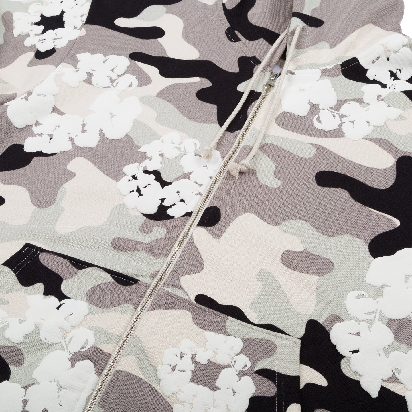 White Camo Cotton Wreath Zip Hoodie