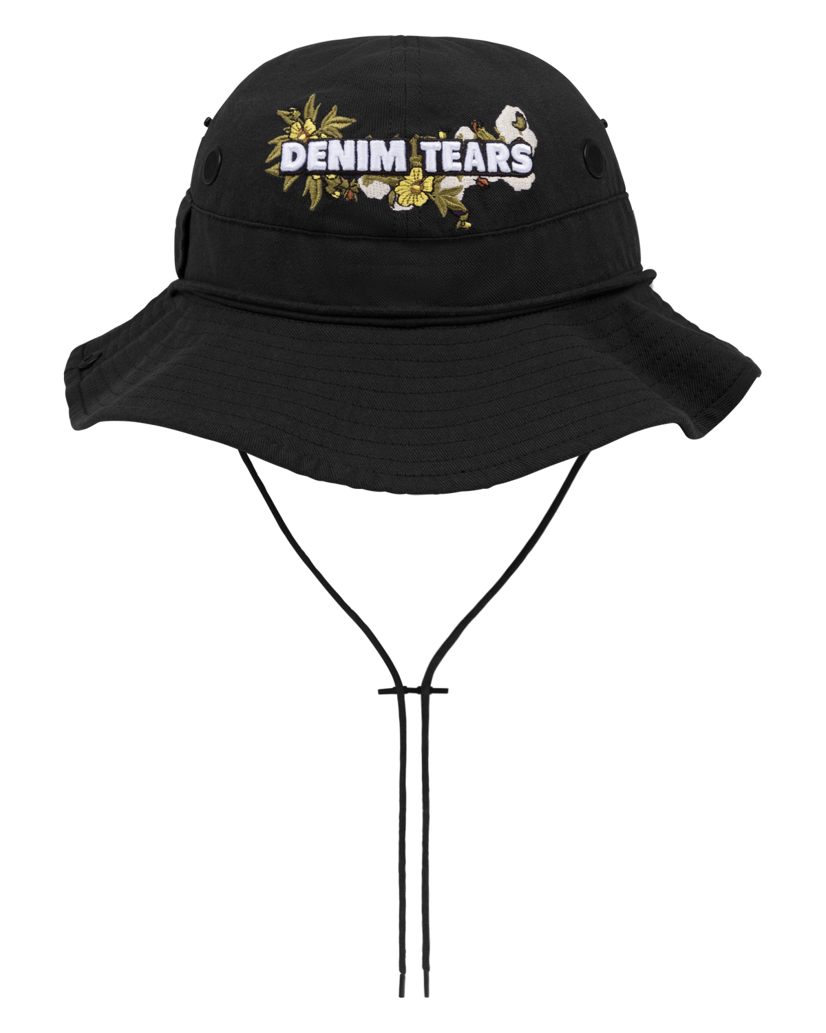 Cotton Floral Logo Bucket Hat Black