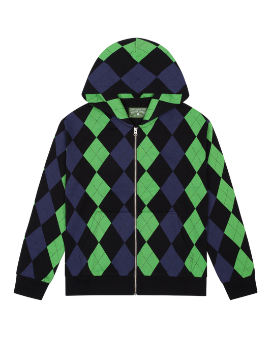 Derby Intarsia Zip Hoodie Green