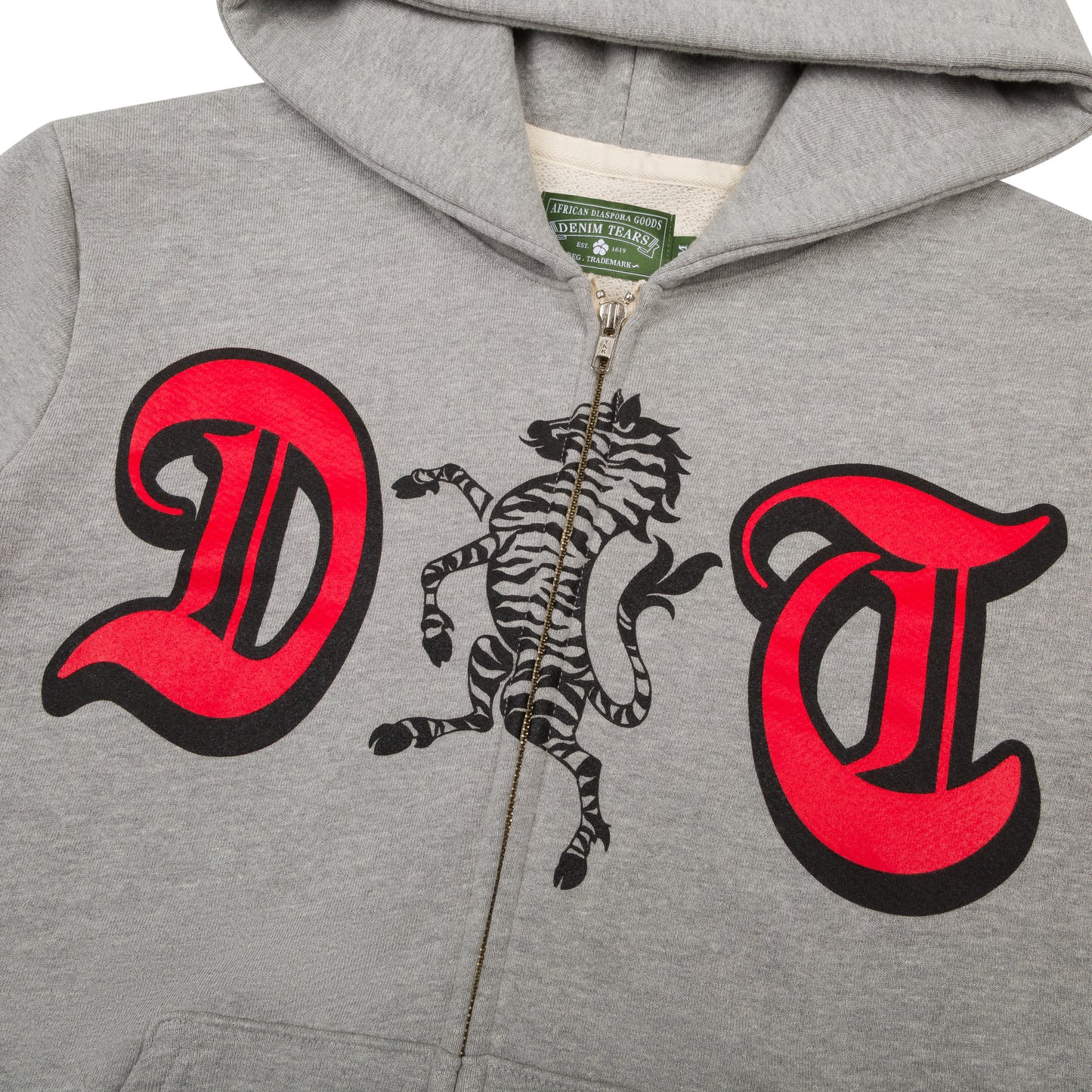 DT Zebra Crest Zip Hoodie Grey