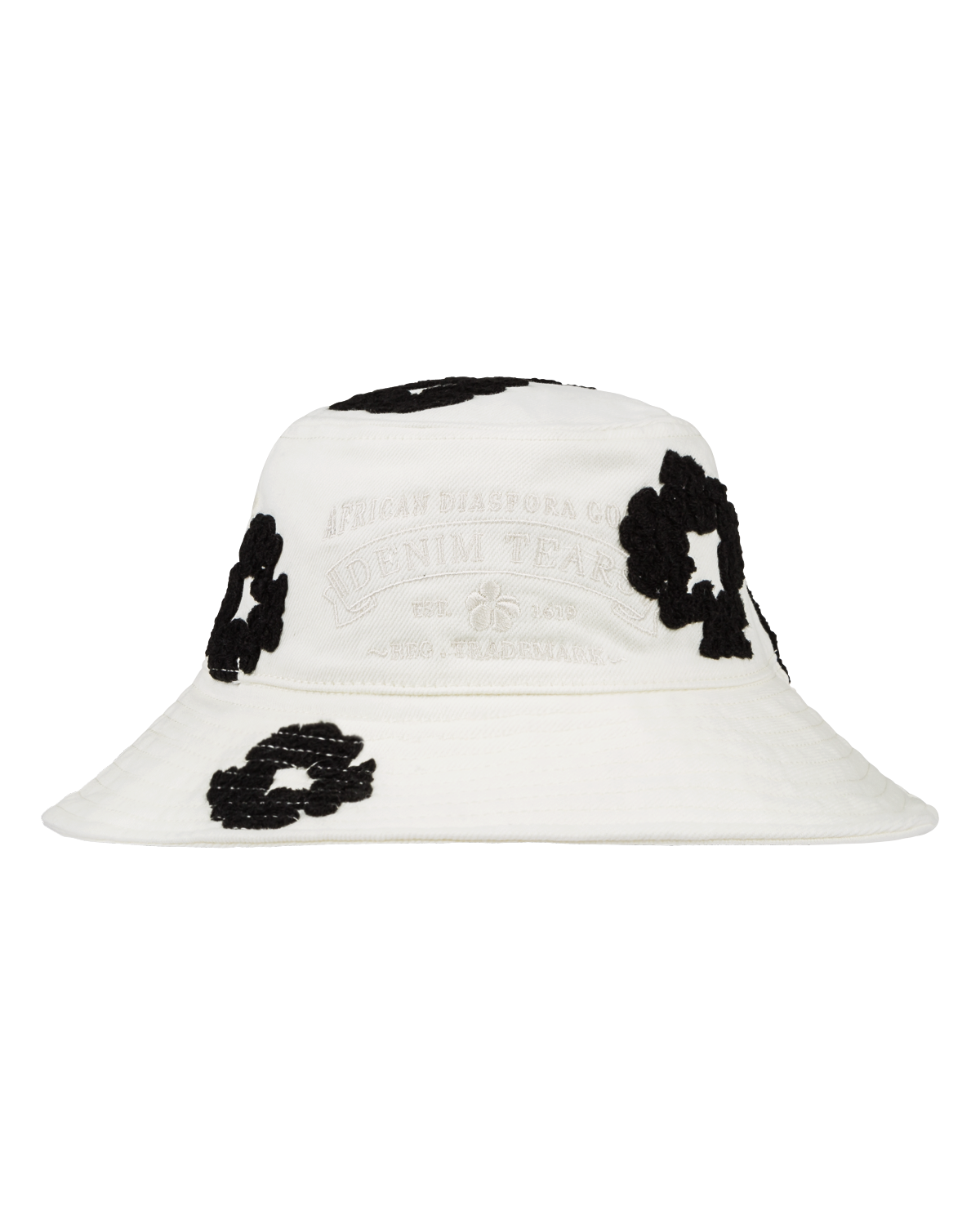 Denim Cotton Wreath Bucket Hat White
