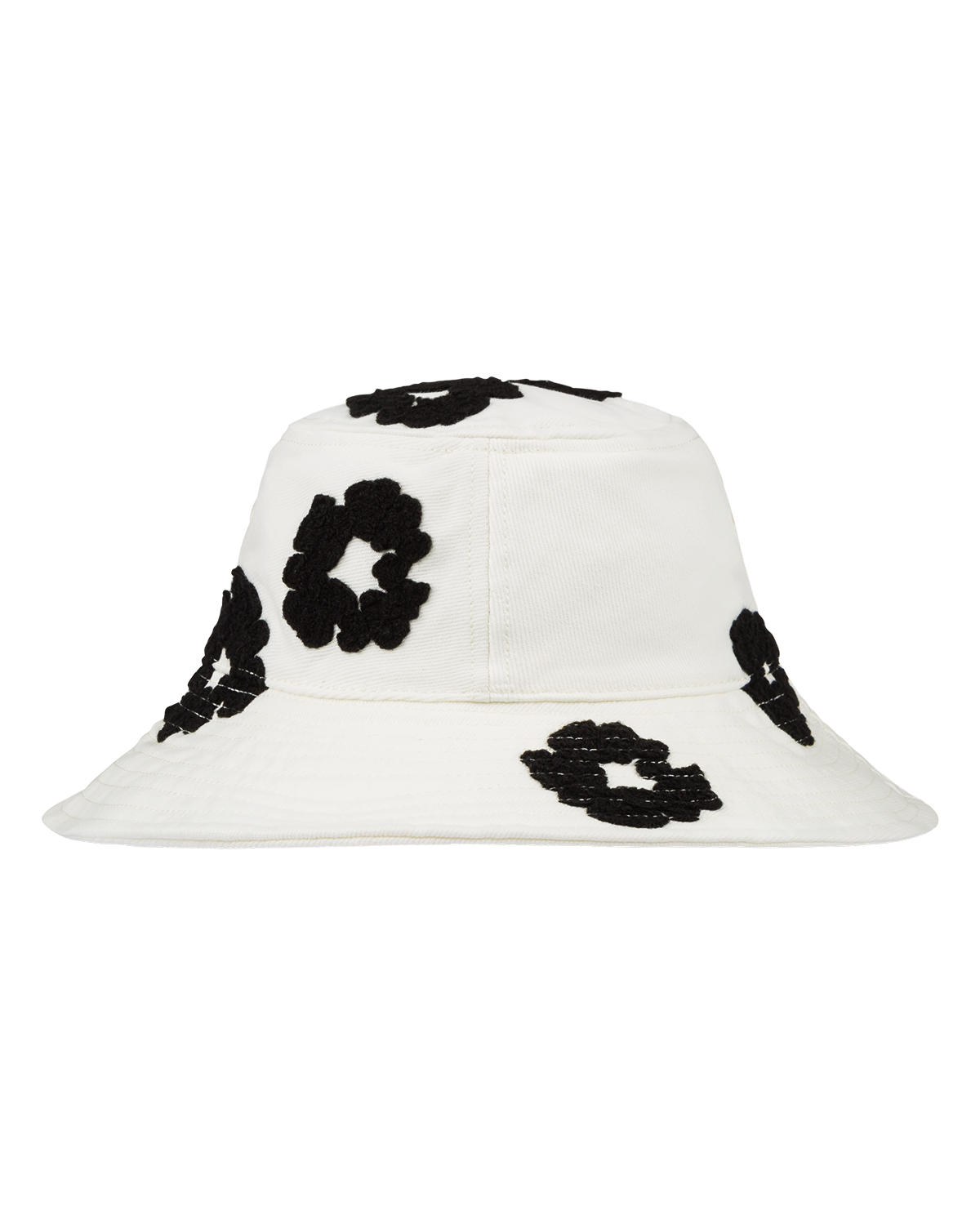Denim Cotton Wreath Bucket Hat White