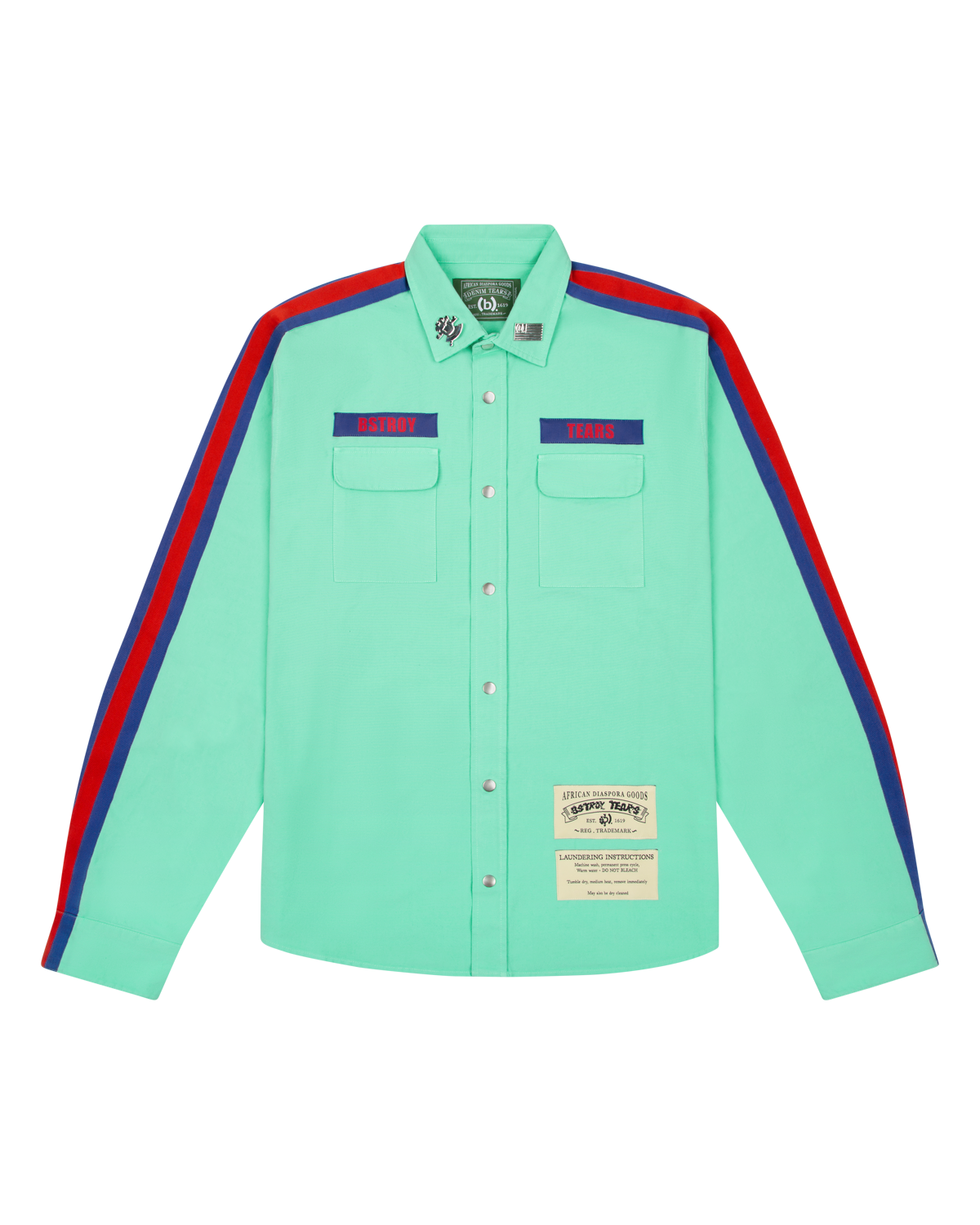 Bstroy Tears Side Stripe Button Up Shirt Mint