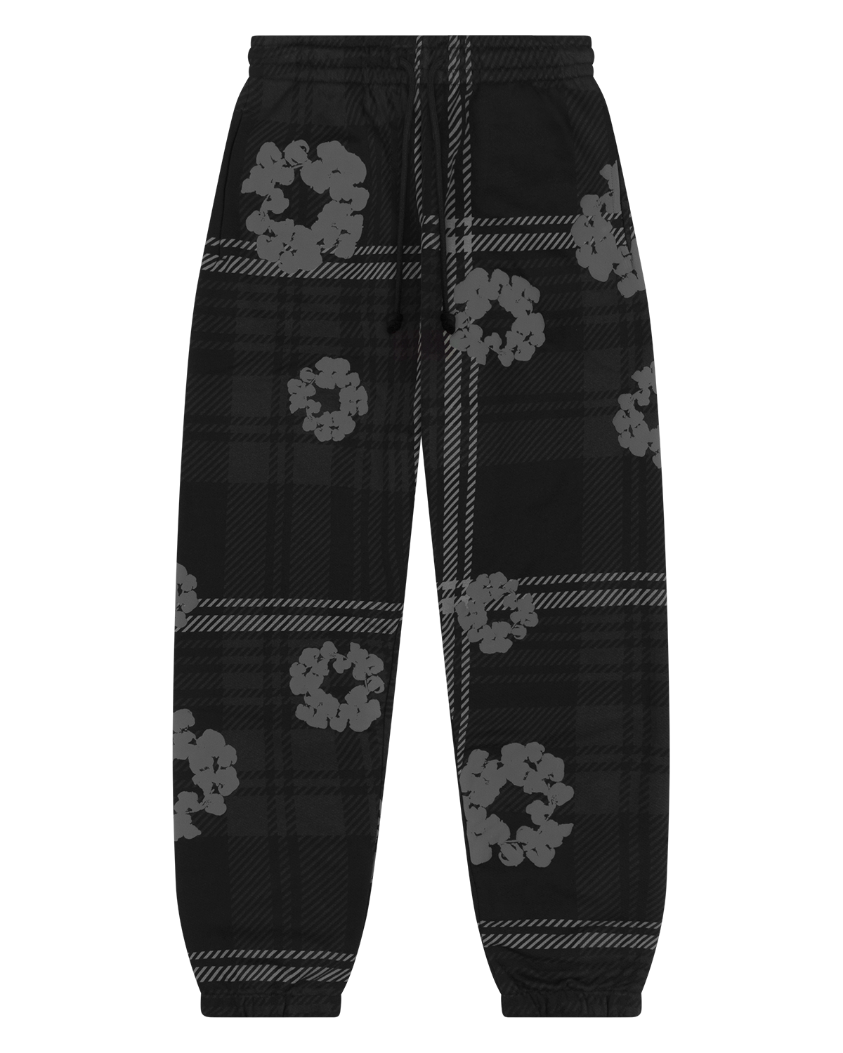 Plaid Cotton Wreath Sweatpants Black