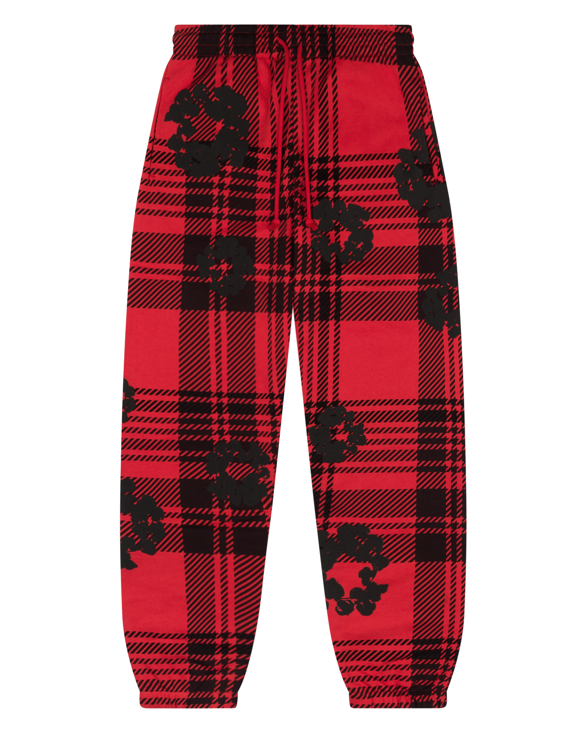 Plaid Cotton Wreath Sweatpants Red
