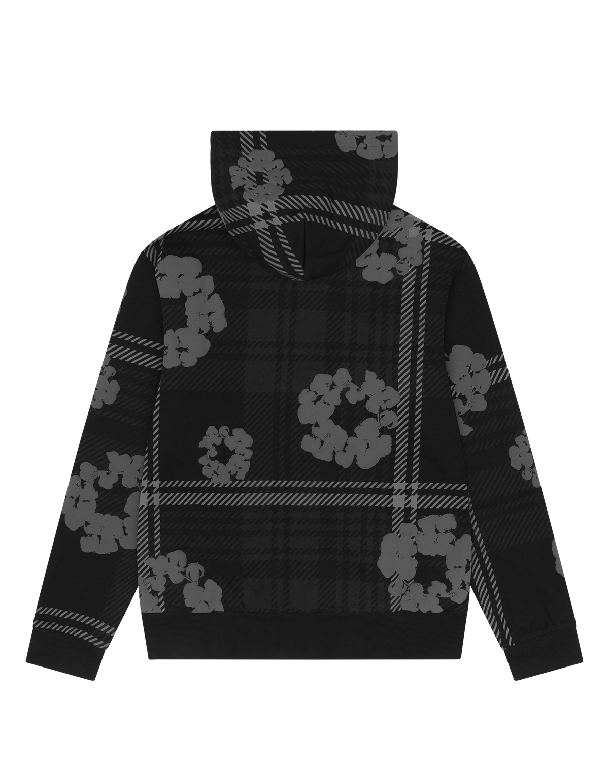 Plaid Cotton Wreath Zip Hoodie Black