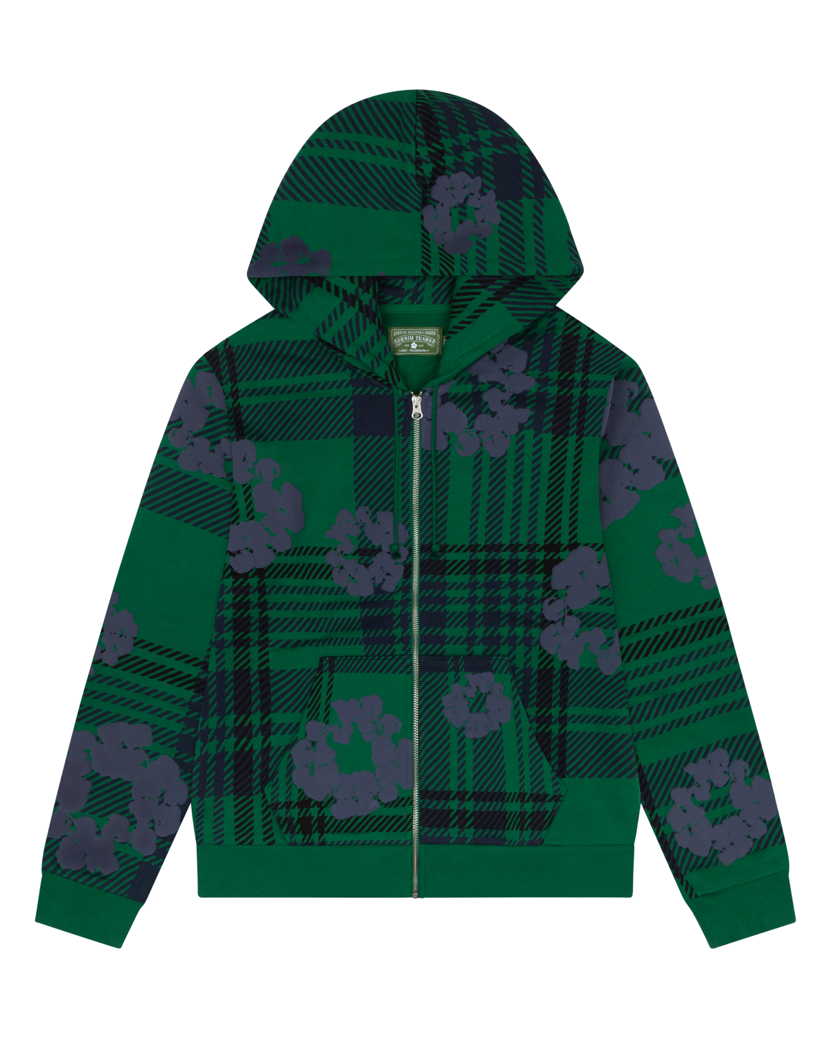 Plaid Cotton Wreath Zip Hoodie Green
