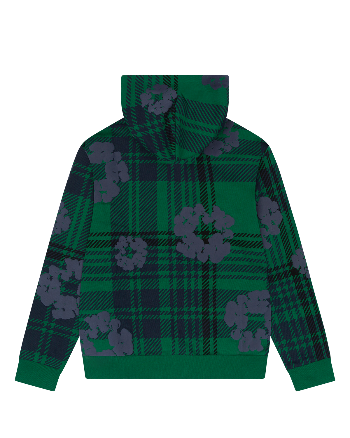 Plaid Cotton Wreath Zip Hoodie Green