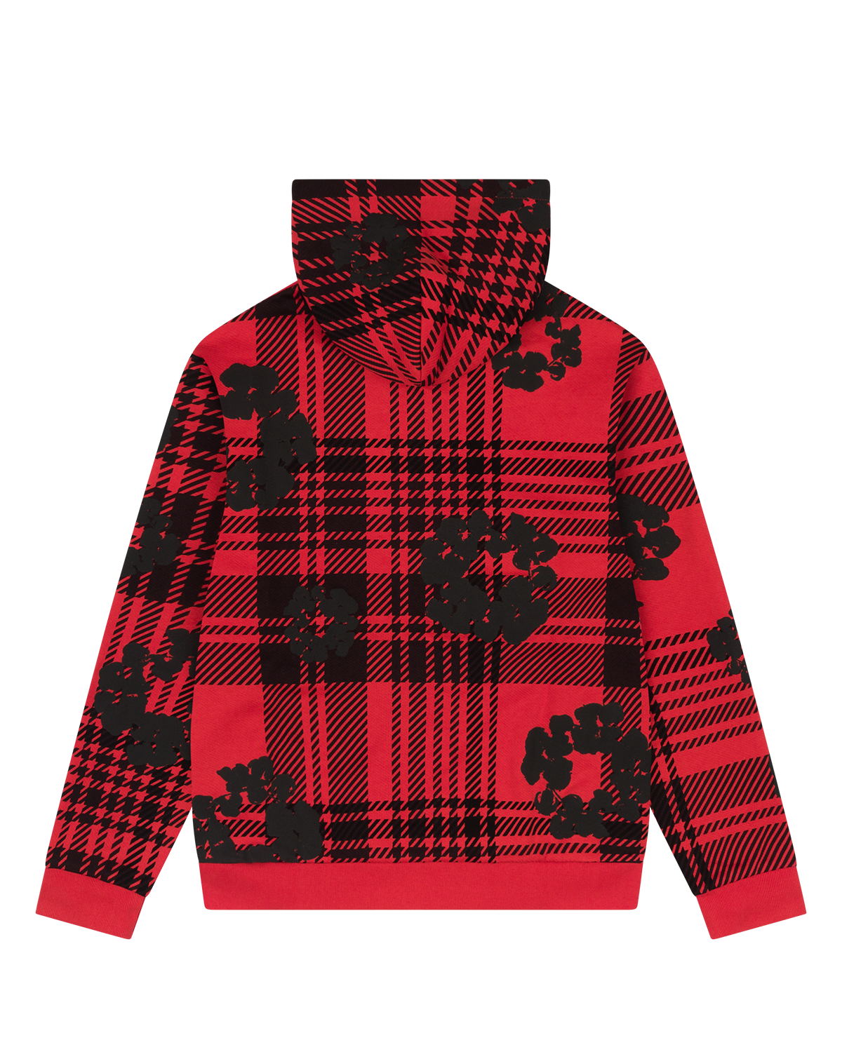 Plaid Cotton Wreath Zip Hoodie Red