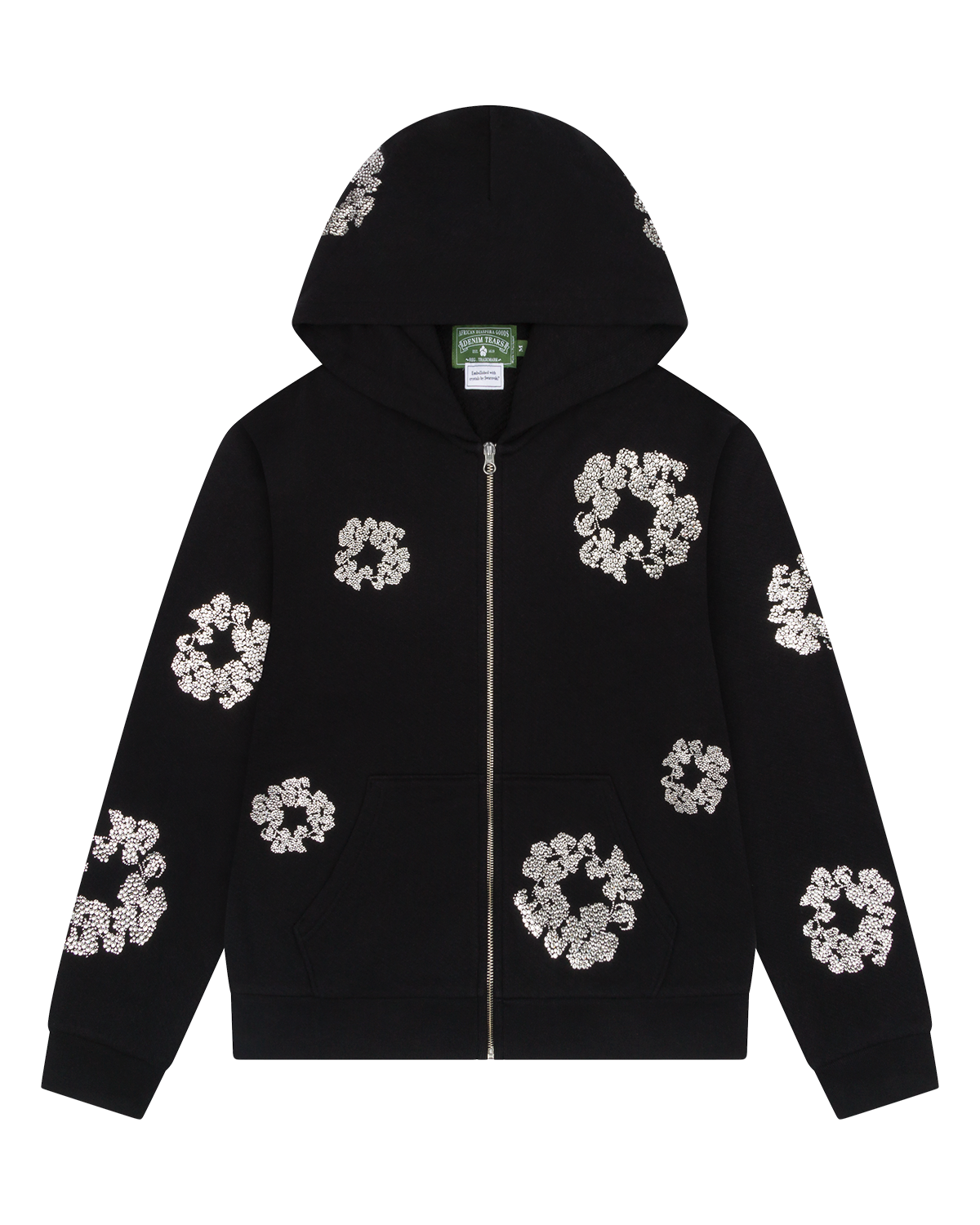 Cashmere Swarovski Cotton Wreath Zip Hoodie Black