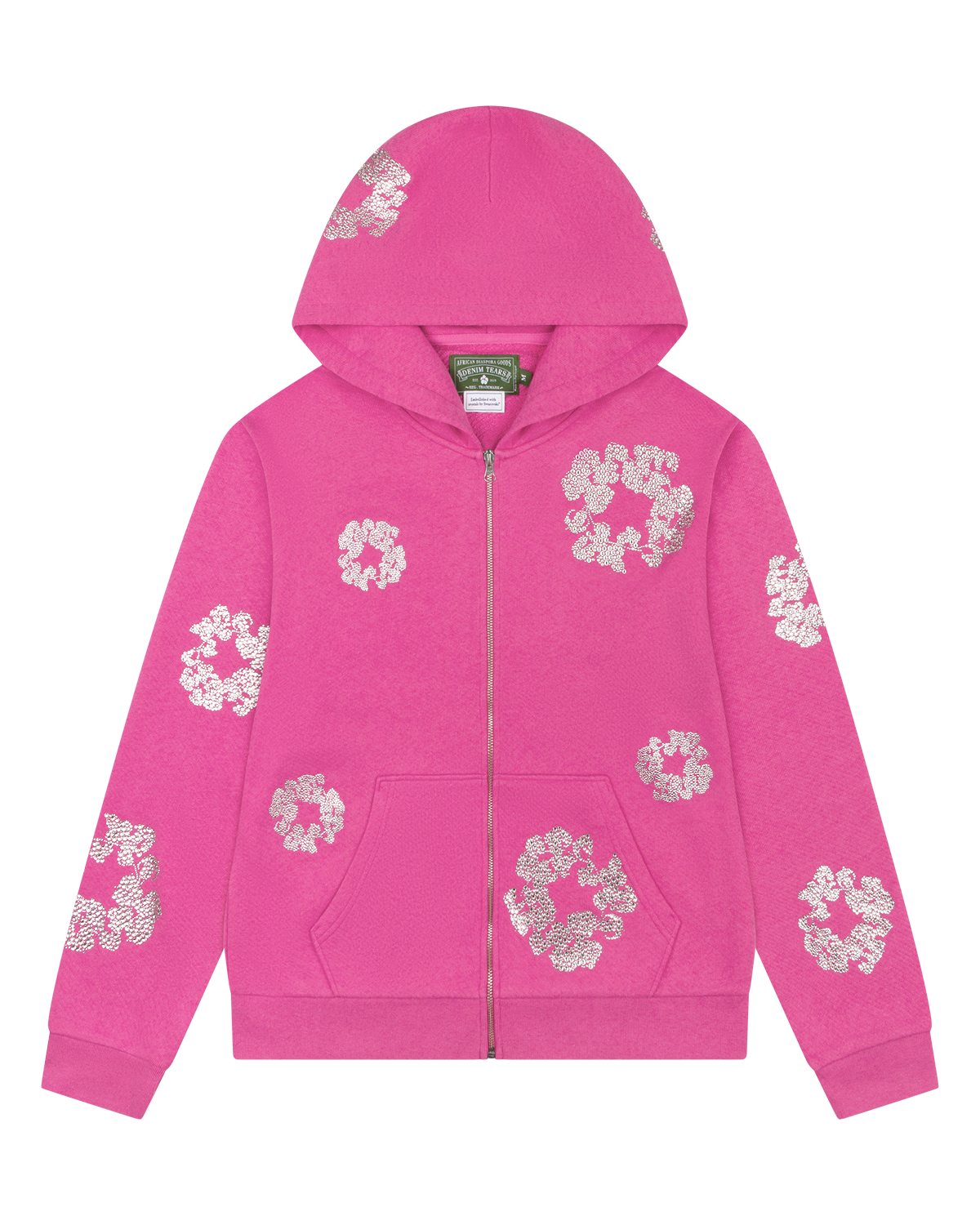 Cashmere Swarovski Cotton Wreath Zip Hoodie Pink