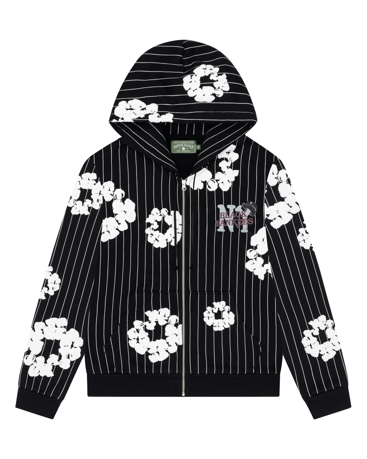 Pinstripe Wreath Zip Hoodie Black