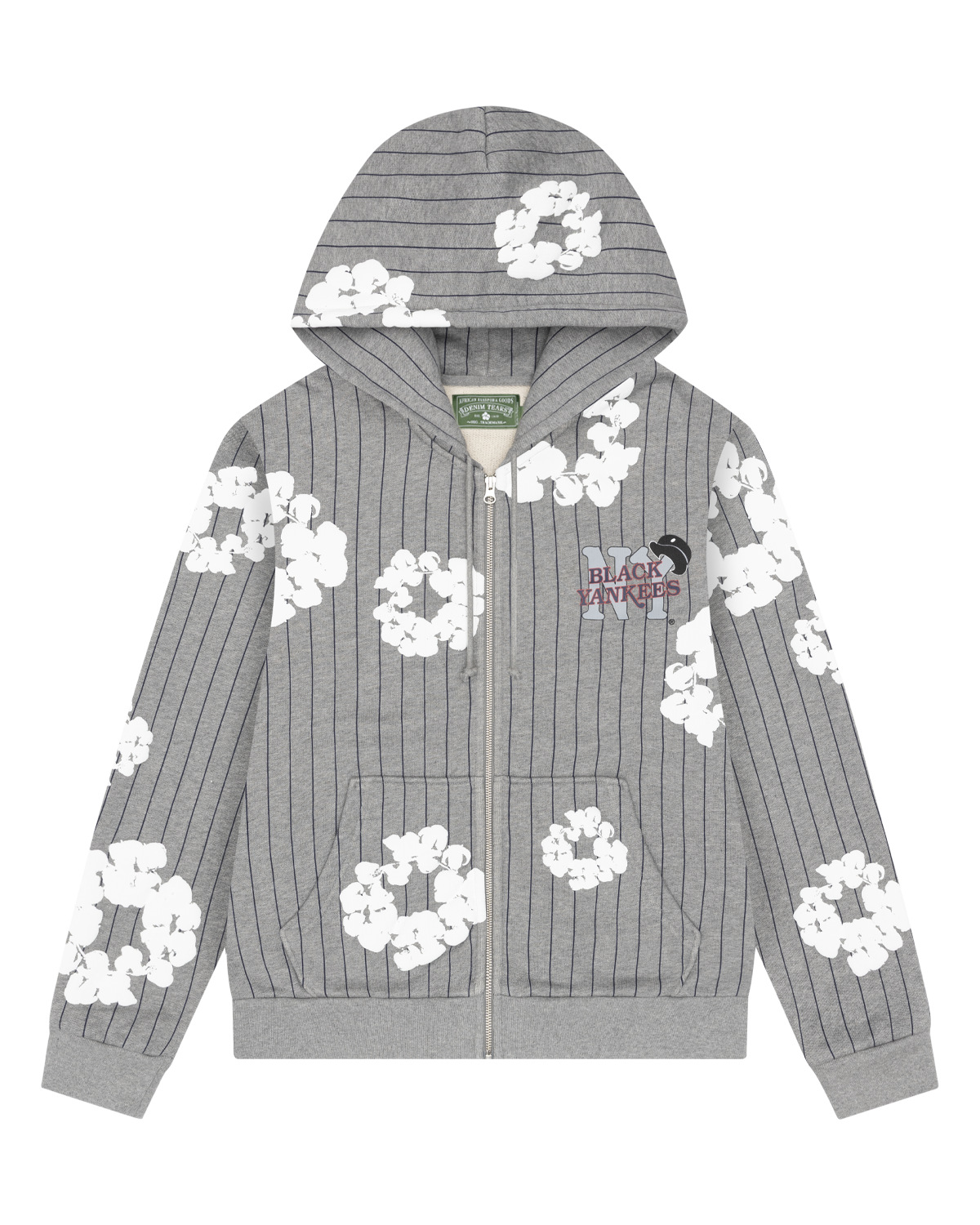 Pinstripe Wreath Zip Hoodie Grey