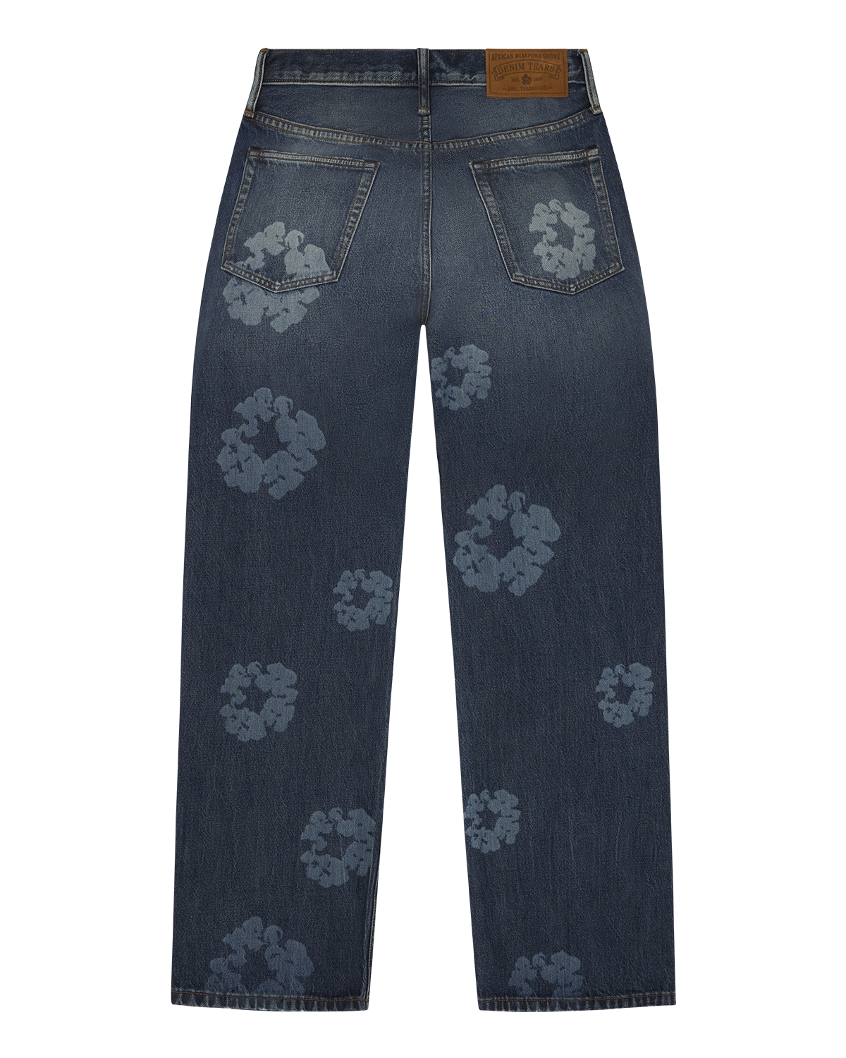 Baggy Laser Cotton Wreath Denim Pant Dark Wash