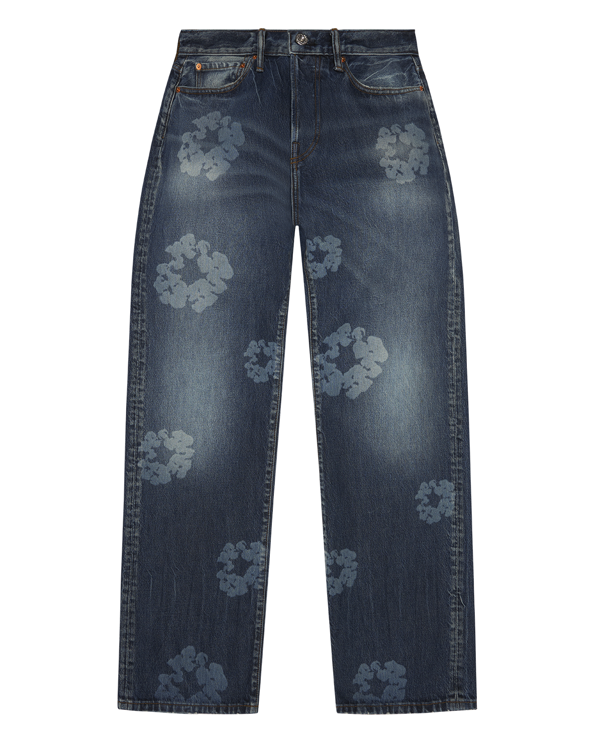 Baggy Laser Cotton Wreath Denim Pant Dark Wash