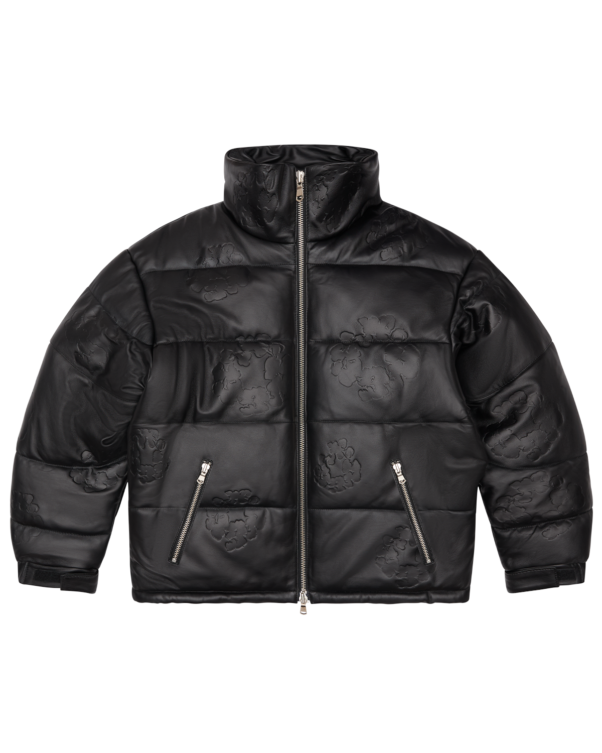Embossed Leather Wreath Puffer Black