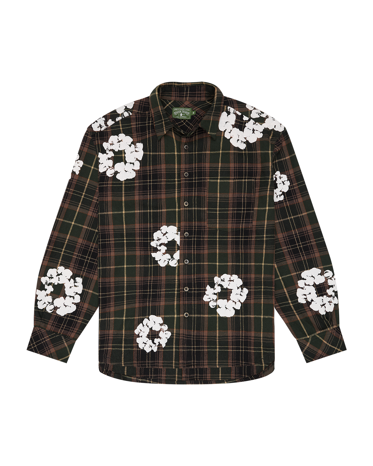 Cotton Wreath Flannel Shirt Green Plaid