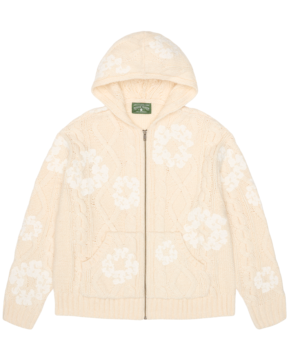 Cotton Wreath Fisherman Zip Up Sweater