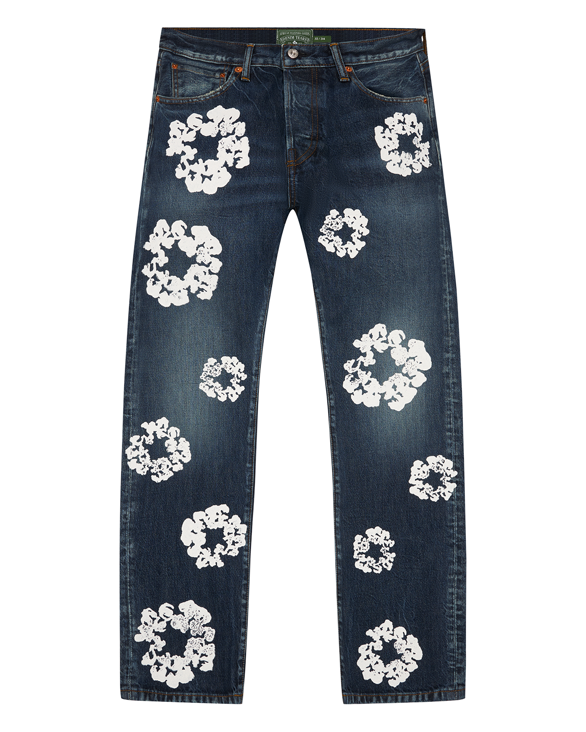 Straight Cotton Wreath Denim Pant Dark Wash