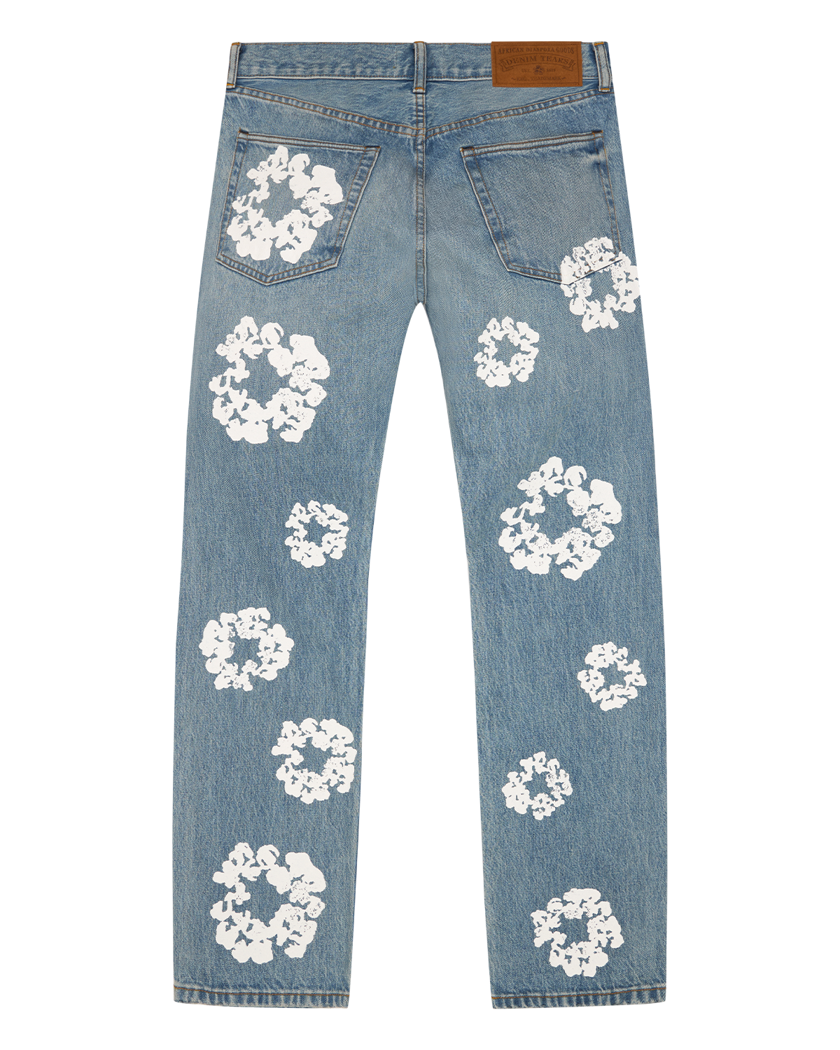 Straight Cotton Wreath Denim Pant Light Wash