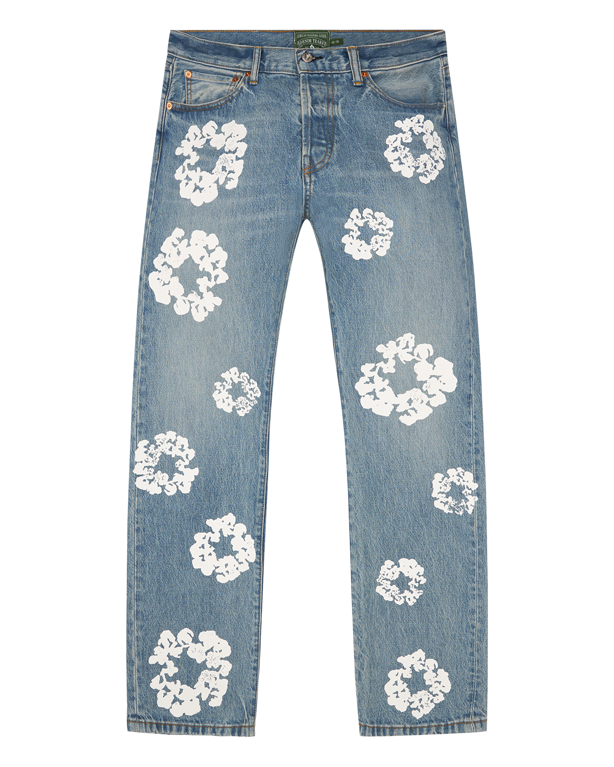 Straight Cotton Wreath Denim Pant Light Wash