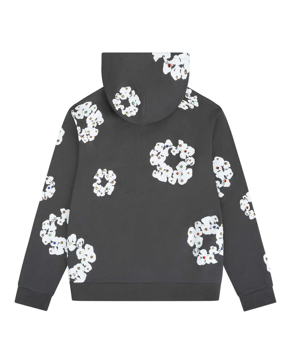 Rhinestone Cotton Wreath Zip Hoodie Vintage Black