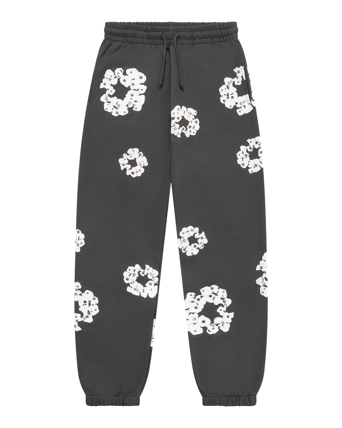 Rhinestone Cotton Wreath Sweatpants Vintage Black