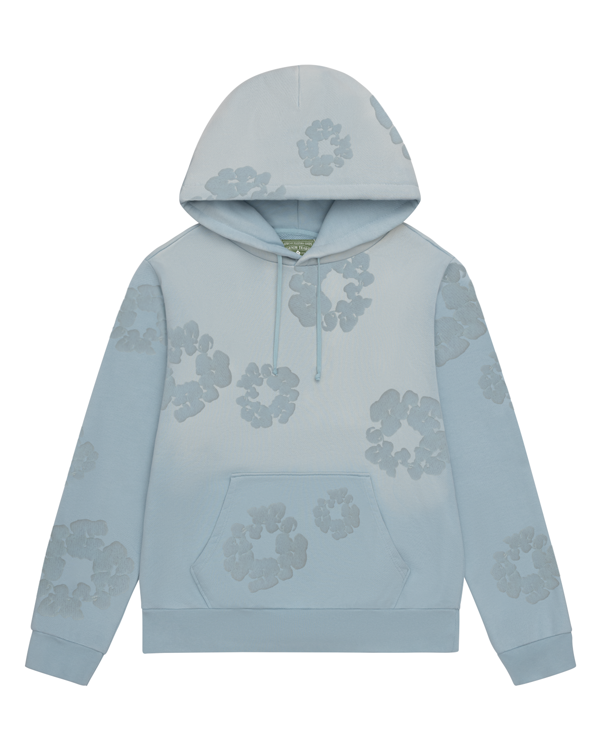 Faded Mono Cotton Wreath Hoodie Light Blue